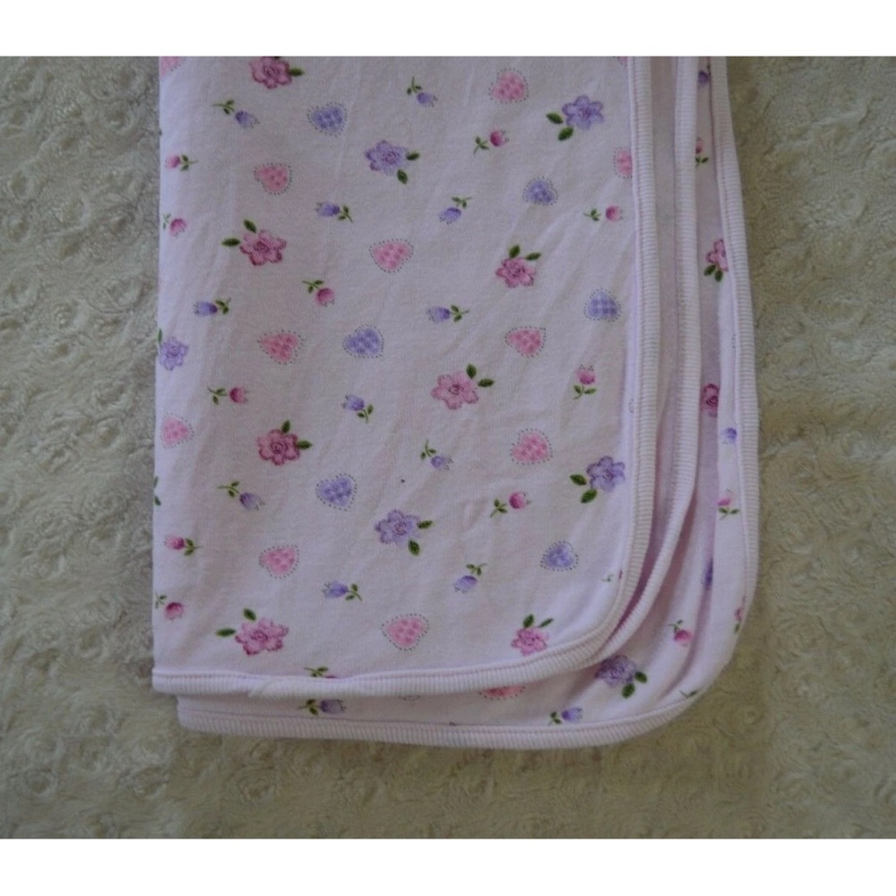 Baby Place Pink Heart Flower Blanket Purple Green Floral Security Lovey Swaddle